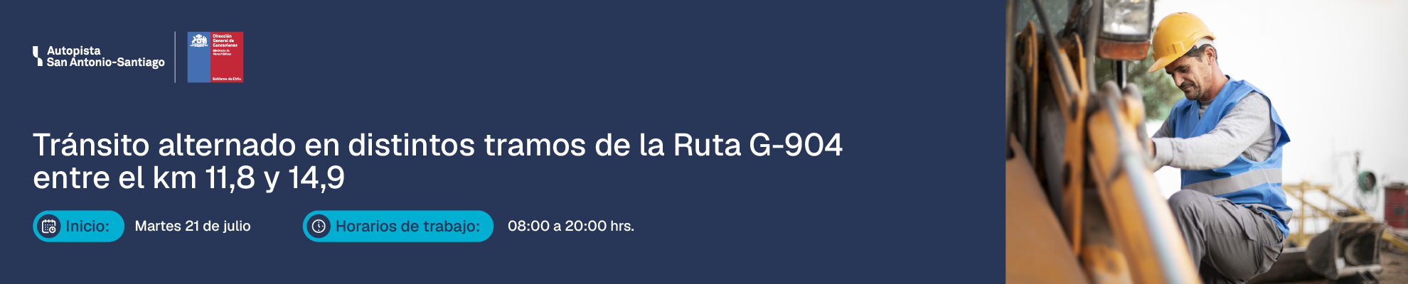 Tránsito alternado en Ruta G-904 entre los km 11,8 y 14,9