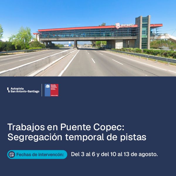 Trabajos en Puente Copec: segregación temporal de pistas