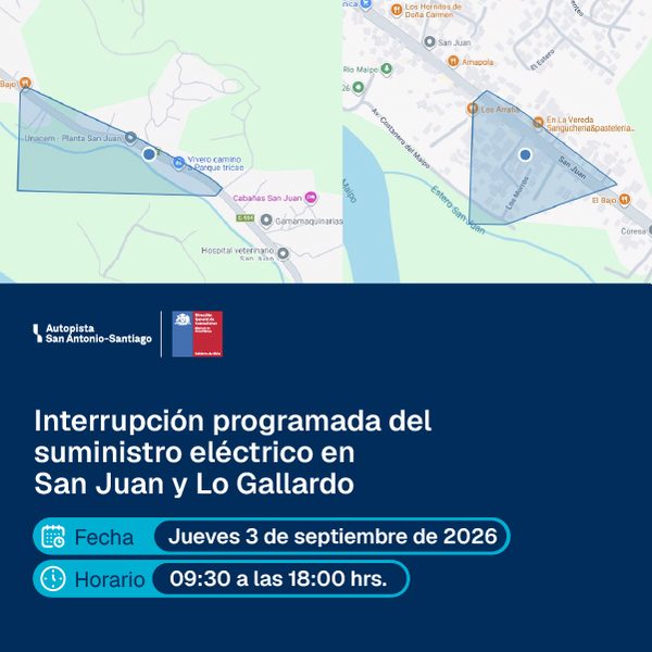 Interrupción programada del suministro eléctrico en San Juan y Lo Gallardo el jueves 3 de septiembre de 2026